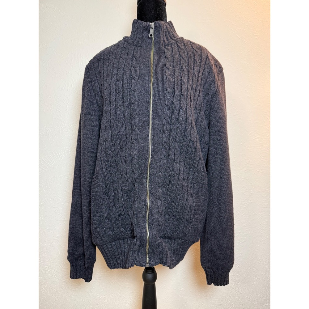 Boston Traders Mens Large Cable Knit Full Zip Sherpa Lined Cardigan Sweater